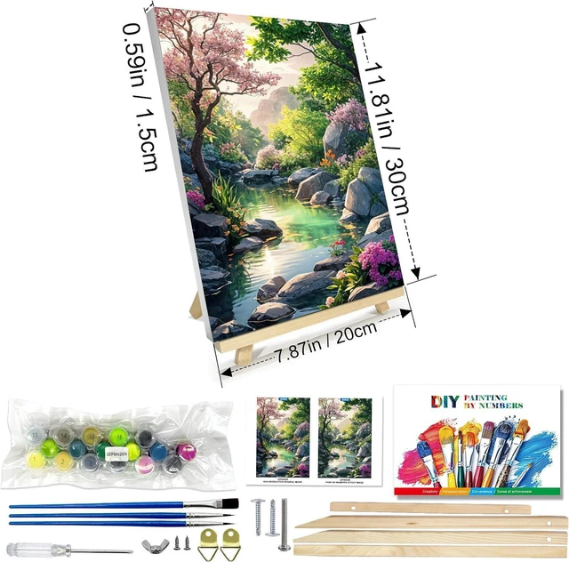 Alt view image 2 of 7 - Paint by Numbers Kit for Adults with Frame, Landscape Paint by Number Canvas, Mountain Paint by Numbers with Easel, DIY Flowers Scenery Oil Painting Kit for Home Wall Decor 8 x 12 Inch