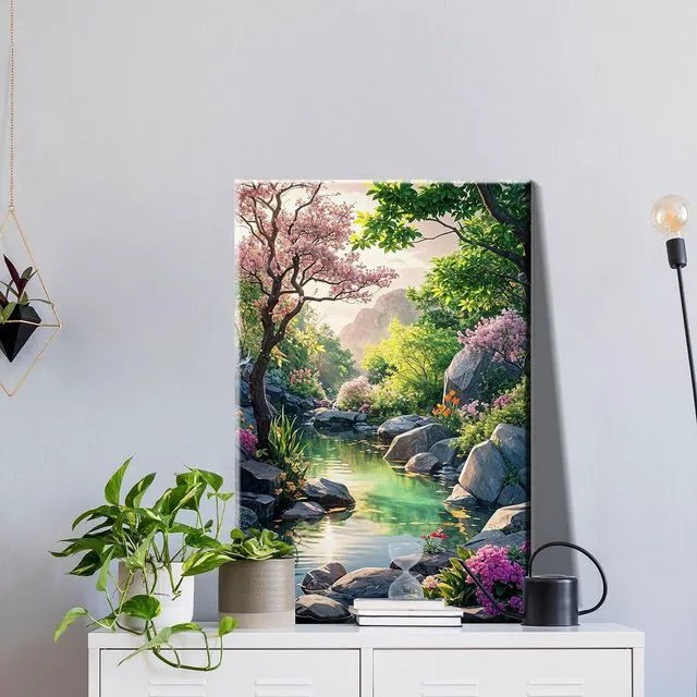 Alt view image 3 of 7 - Paint by Numbers Kit for Adults with Frame, Landscape Paint by Number Canvas, Mountain Paint by Numbers with Easel, DIY Flowers Scenery Oil Painting Kit for Home Wall Decor 8 x 12 Inch