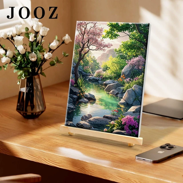 Alt view image 7 of 7 - Paint by Numbers Kit for Adults with Frame, Landscape Paint by Number Canvas, Mountain Paint by Numbers with Easel, DIY Flowers Scenery Oil Painting Kit for Home Wall Decor 8 x 12 Inch