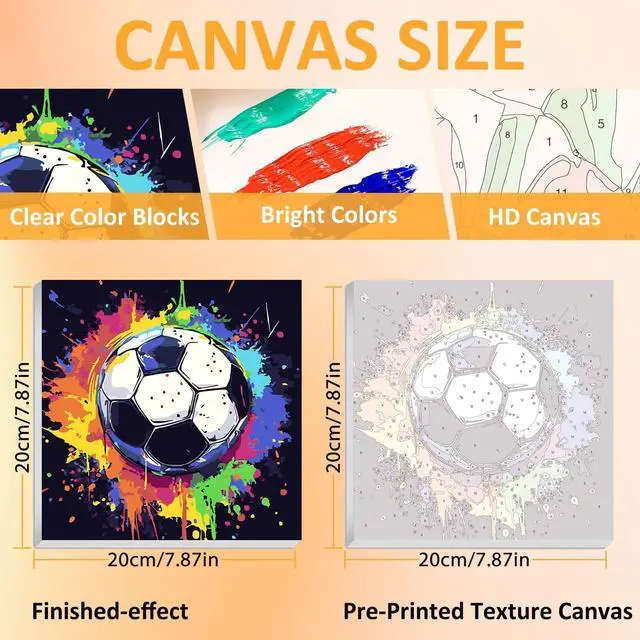 Alt view image 2 of 7 - Paint by Numbers Kit for Kids with Frame and Easel, Soccer, 8x8 inch | Soccer Paint by Numbers for Kids Ages 4-8-12, with Frame, Wooden Easel, Gifts Box, Fun and Relaxing,Home Wall Decor