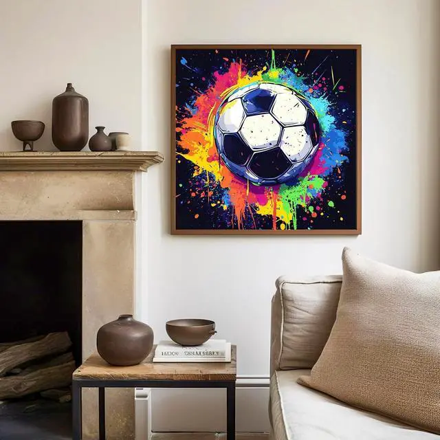 Alt view image 3 of 7 - Paint by Numbers Kit for Kids with Frame and Easel, Soccer, 8x8 inch | Soccer Paint by Numbers for Kids Ages 4-8-12, with Frame, Wooden Easel, Gifts Box, Fun and Relaxing,Home Wall Decor