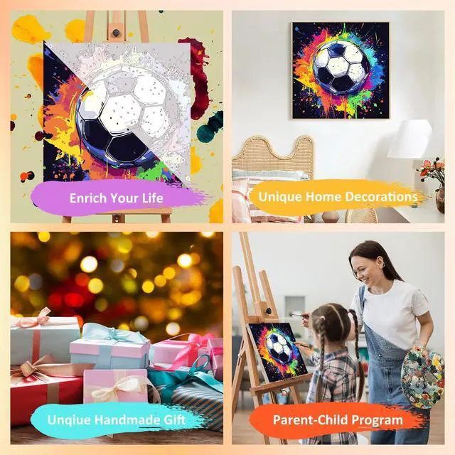 Alt view image 7 of 7 - Paint by Numbers Kit for Kids with Frame and Easel, Soccer, 8x8 inch | Soccer Paint by Numbers for Kids Ages 4-8-12, with Frame, Wooden Easel, Gifts Box, Fun and Relaxing,Home Wall Decor