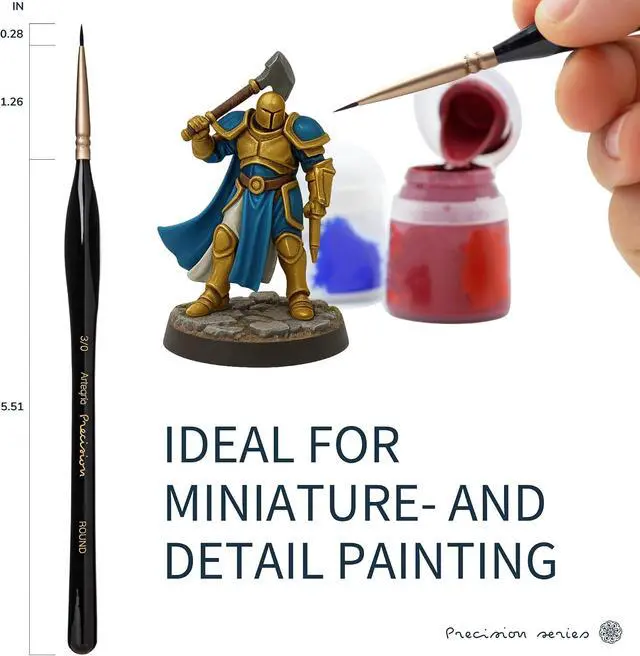 Alt view image 2 of 7 - Detail Paint Brush Set, 5 Miniature Brushes, Size Round 3/0 (000) | Fine Tips, Ergonomic Handles, For Small Scale Models, Figurines and Paint by Numbers for Adults