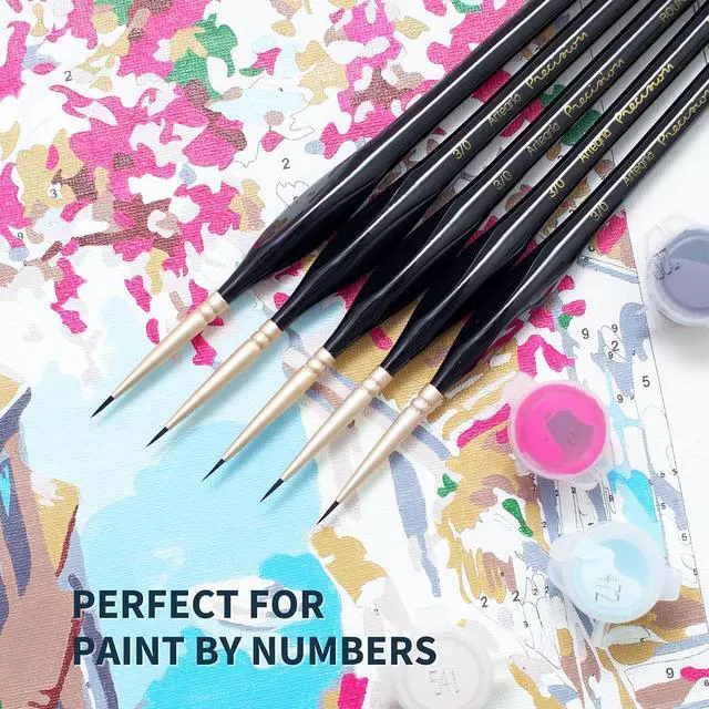 Alt view image 3 of 7 - Detail Paint Brush Set, 5 Miniature Brushes, Size Round 3/0 (000) | Fine Tips, Ergonomic Handles, For Small Scale Models, Figurines and Paint by Numbers for Adults