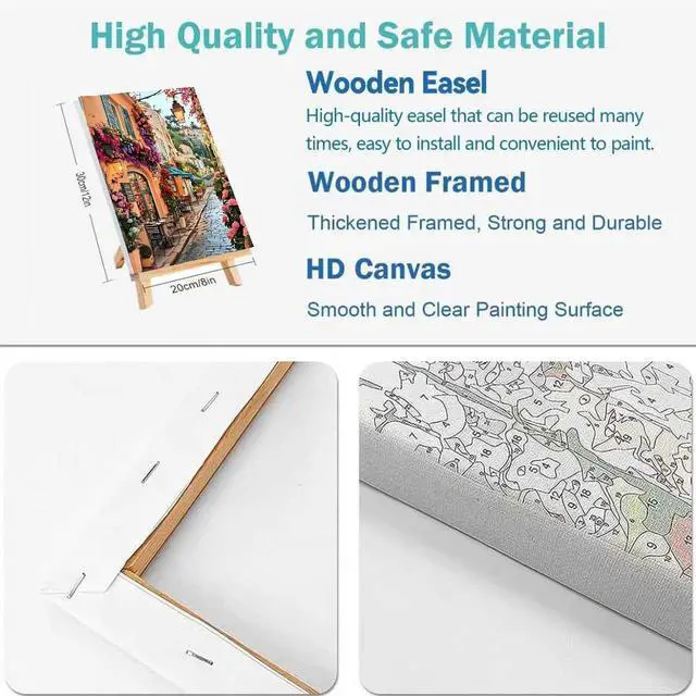 Alt view image 4 of 7 - 2 Pack Framed Paint by Numbers Kit for Adults Easel 8x12 Inch | Landscape Streetscape Adult Paint by Numbers, DIY Acrylic Oil Painting by Numbers with Brushes on Canvas Gift Home Wall Decor