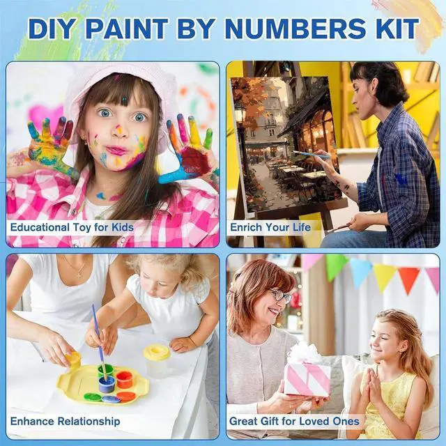 Alt view image 7 of 7 - 2 Pack Framed Paint by Numbers Kit for Adults Easel 8x12 Inch | Landscape Streetscape Adult Paint by Numbers, DIY Acrylic Oil Painting by Numbers with Brushes on Canvas Gift Home Wall Decor