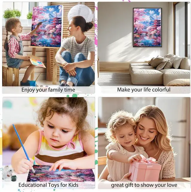 Alt view image 4 of 7 - Framed Paint by Numbers Kits for Adults - Wooden Easel, Japanese scenery DIY Painting Kits for Adults Beginner, Painting on Stretched Canvas Oil Paint by Numbers for Home Decor Gift 10x14 Inch