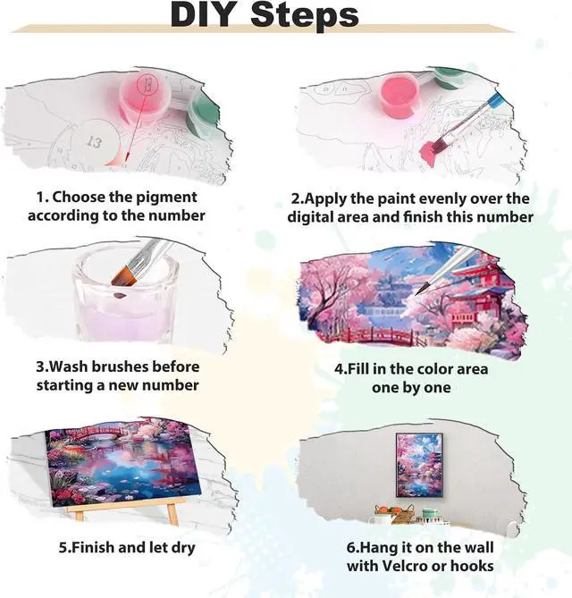 Alt view image 5 of 7 - Framed Paint by Numbers Kits for Adults - Wooden Easel, Japanese scenery DIY Painting Kits for Adults Beginner, Painting on Stretched Canvas Oil Paint by Numbers for Home Decor Gift 10x14 Inch