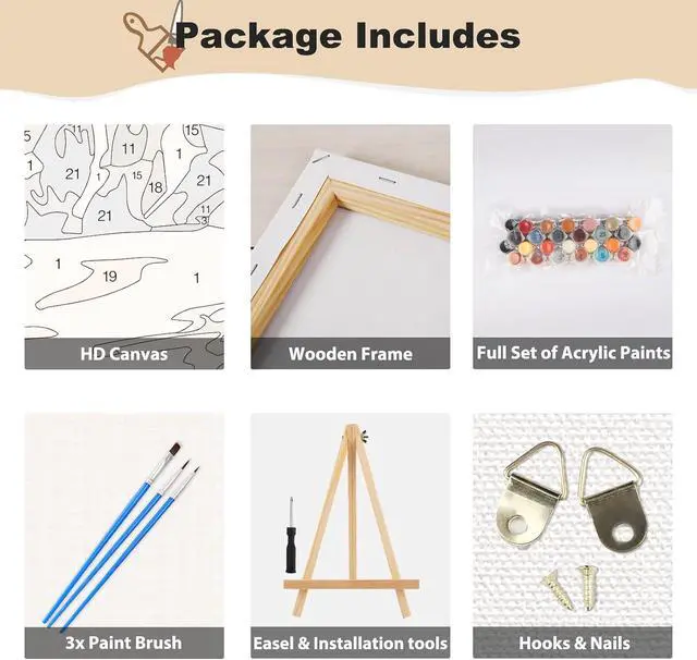 Alt view image 6 of 7 - Framed Paint by Numbers Kits for Adults - Wooden Easel, Japanese scenery DIY Painting Kits for Adults Beginner, Painting on Stretched Canvas Oil Paint by Numbers for Home Decor Gift 10x14 Inch