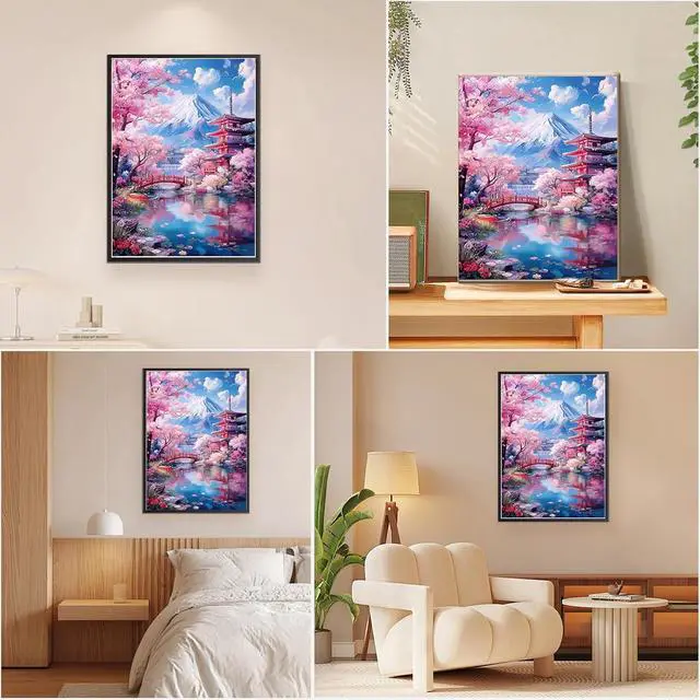 Alt view image 7 of 7 - Framed Paint by Numbers Kits for Adults - Wooden Easel, Japanese scenery DIY Painting Kits for Adults Beginner, Painting on Stretched Canvas Oil Paint by Numbers for Home Decor Gift 10x14 Inch