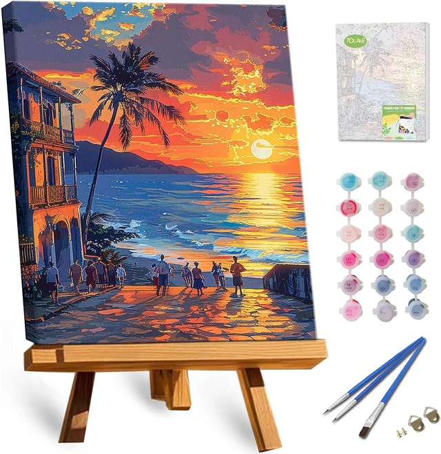 Main image of Framed Paint by Numbers Kit for Adults, 12x16Inch Hawaii Sunset Paint by Numbers with Frame, Beach Adult Paint by Number Framed Canvas Nature Scenery(Without Easel)