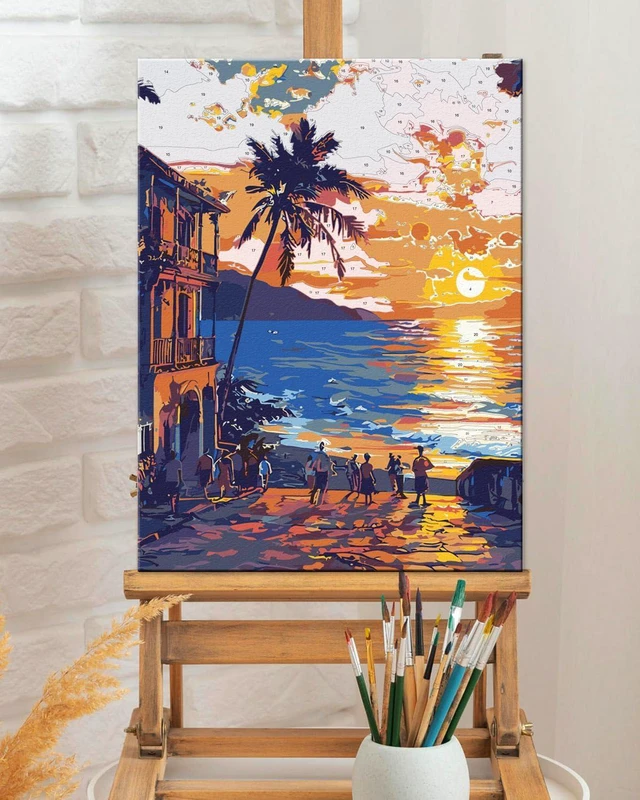Alt view image 6 of 7 - Framed Paint by Numbers Kit for Adults, 12x16Inch Hawaii Sunset Paint by Numbers with Frame, Beach Adult Paint by Number Framed Canvas Nature Scenery(Without Easel)