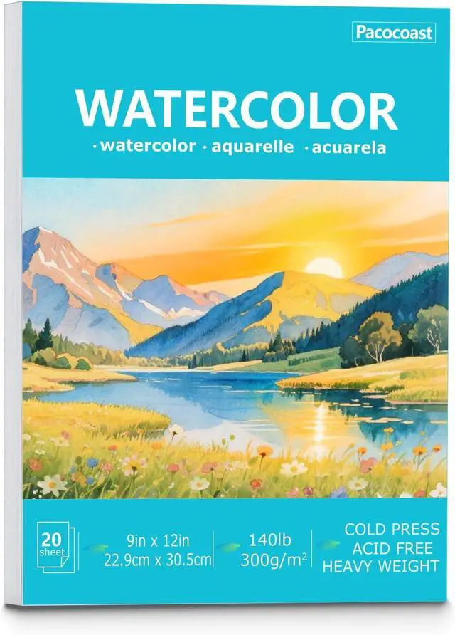 Main image of Pacocoast Watercolor Paper, 9"X12" Cold Press Water Color Paper Pad, (300gsm/140lb) Artist Sketchbook for Acrylic, Gouache & Pencil. Painting Drawing Paper Book, Art Supplies for Adults, Teal