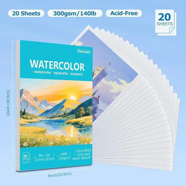 Alt view image 2 of 7 - Pacocoast Watercolor Paper, 9"X12" Cold Press Water Color Paper Pad, (300gsm/140lb) Artist Sketchbook for Acrylic, Gouache & Pencil. Painting Drawing Paper Book, Art Supplies for Adults, Teal