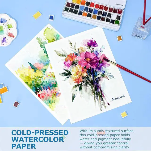 Alt view image 3 of 7 - Pacocoast Watercolor Paper, 9"X12" Cold Press Water Color Paper Pad, (300gsm/140lb) Artist Sketchbook for Acrylic, Gouache & Pencil. Painting Drawing Paper Book, Art Supplies for Adults, Teal