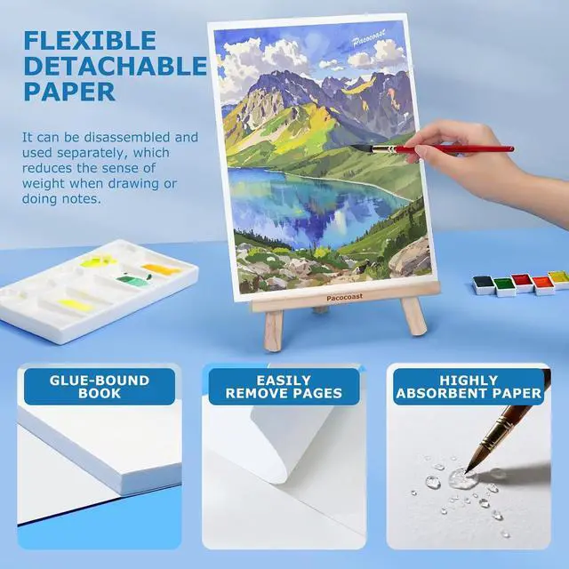 Alt view image 4 of 7 - Pacocoast Watercolor Paper, 9"X12" Cold Press Water Color Paper Pad, (300gsm/140lb) Artist Sketchbook for Acrylic, Gouache & Pencil. Painting Drawing Paper Book, Art Supplies for Adults, Teal