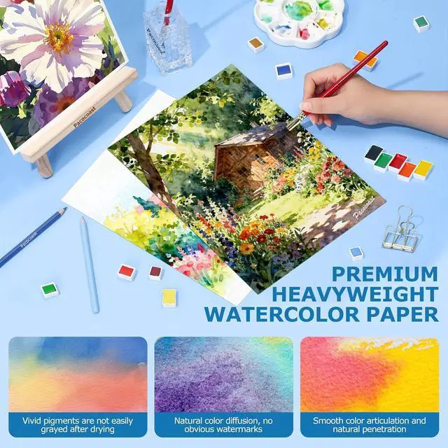 Alt view image 6 of 7 - Pacocoast Watercolor Paper, 9"X12" Cold Press Water Color Paper Pad, (300gsm/140lb) Artist Sketchbook for Acrylic, Gouache & Pencil. Painting Drawing Paper Book, Art Supplies for Adults, Teal