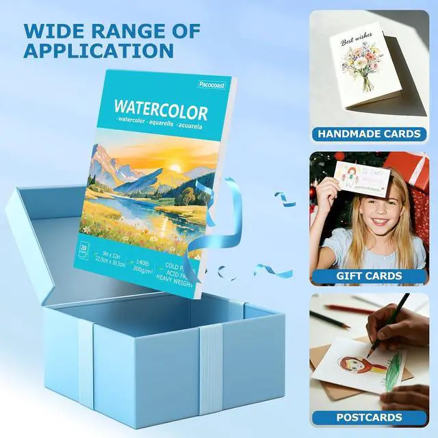Alt view image 7 of 7 - Pacocoast Watercolor Paper, 9"X12" Cold Press Water Color Paper Pad, (300gsm/140lb) Artist Sketchbook for Acrylic, Gouache & Pencil. Painting Drawing Paper Book, Art Supplies for Adults, Teal