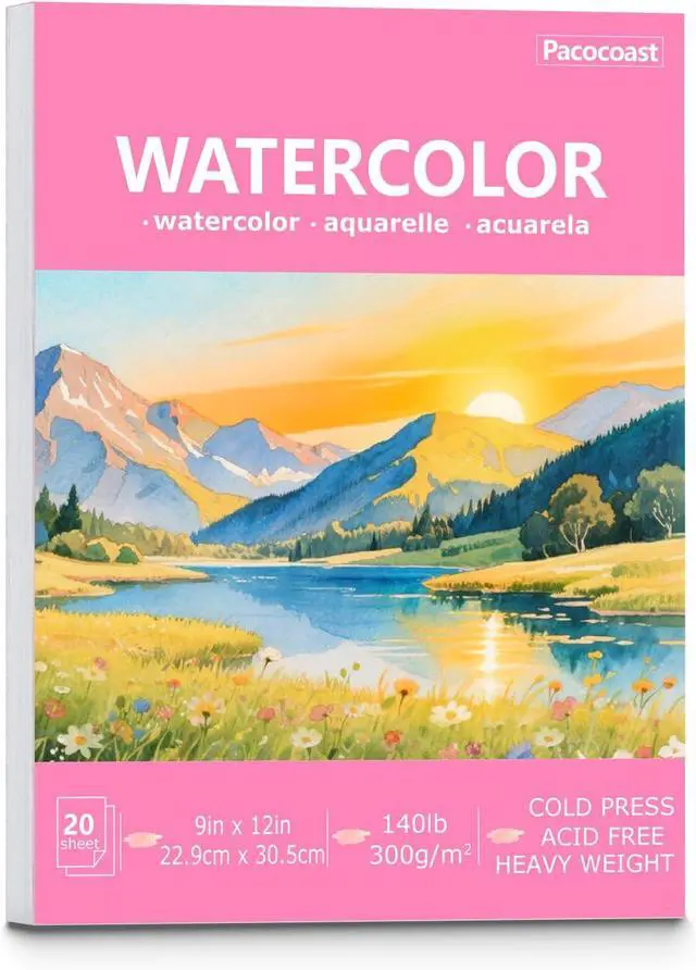 Main image of Pacocoast Watercolor Paper, 9"X12" Artist Drawing Paper Pads, (300gsm/140lb) Water Color Sketch Book for Painting, Arts & Crafts Supplies for Adults, Watercolor Journal Notebook, Pink