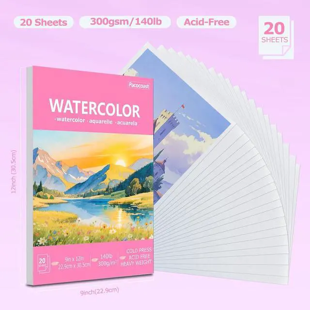 Alt view image 2 of 7 - Pacocoast Watercolor Paper, 9"X12" Artist Drawing Paper Pads, (300gsm/140lb) Water Color Sketch Book for Painting, Arts & Crafts Supplies for Adults, Watercolor Journal Notebook, Pink