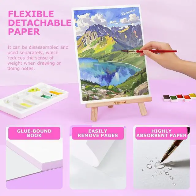Alt view image 4 of 7 - Pacocoast Watercolor Paper, 9"X12" Artist Drawing Paper Pads, (300gsm/140lb) Water Color Sketch Book for Painting, Arts & Crafts Supplies for Adults, Watercolor Journal Notebook, Pink