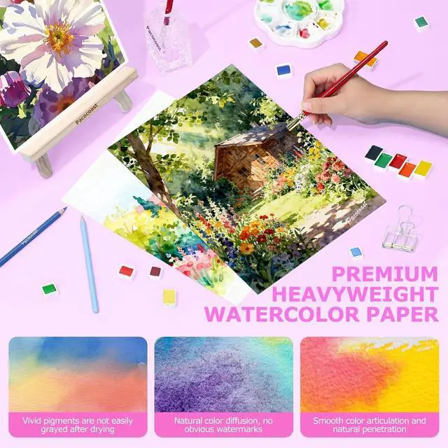 Alt view image 5 of 7 - Pacocoast Watercolor Paper, 9"X12" Artist Drawing Paper Pads, (300gsm/140lb) Water Color Sketch Book for Painting, Arts & Crafts Supplies for Adults, Watercolor Journal Notebook, Pink