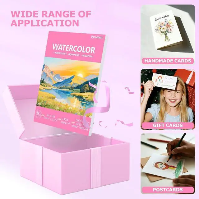 Alt view image 7 of 7 - Pacocoast Watercolor Paper, 9"X12" Artist Drawing Paper Pads, (300gsm/140lb) Water Color Sketch Book for Painting, Arts & Crafts Supplies for Adults, Watercolor Journal Notebook, Pink