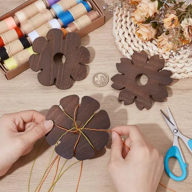 Alt view image 3 of 5 - 3 Styles Kumihimo Disk, 8 Slots Black Weaving Plate Wood Braiding Disk Hand Rope Braiding Plate Board Wooden Beading Cord Disc for Friendship Bracelets Knitting Crafting