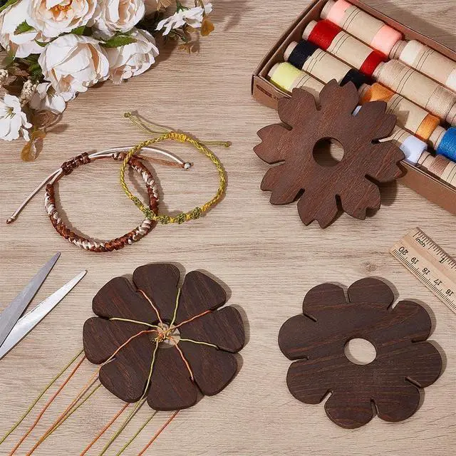 Alt view image 4 of 5 - 3 Styles Kumihimo Disk, 8 Slots Black Weaving Plate Wood Braiding Disk Hand Rope Braiding Plate Board Wooden Beading Cord Disc for Friendship Bracelets Knitting Crafting
