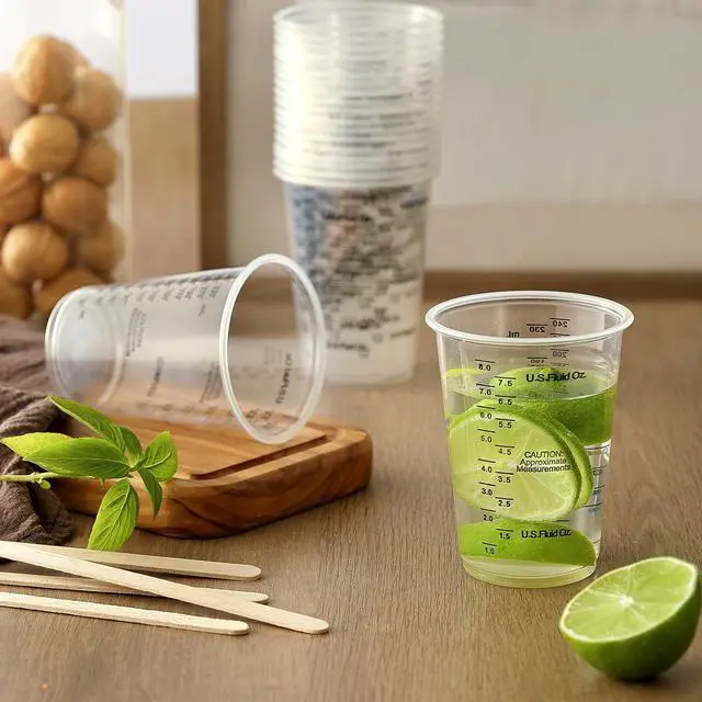 Alt view image 5 of 7 - 20pcs 8oz Graduated Clear Plastic Measuring Mixing Cups with 20pcs Wooden Stirring Sticks for Mixing Paint, Pigments, Epoxy Resins