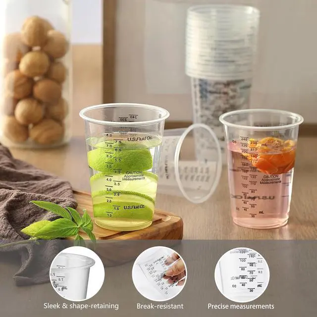 Alt view image 3 of 7 - 20pcs 8oz Graduated Clear Plastic Measuring Mixing Cups with 20pcs Wooden Stirring Sticks for Mixing Paint, Pigments, Epoxy Resins