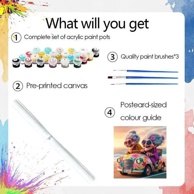 Alt view image 5 of 7 - Grandmother Paint by Numbers Kits for Adults,Car Easy Adult Painting by Number on Canvas for Beginner, DIY Watercolor Painting for Gift Home Decor Relax. (car)