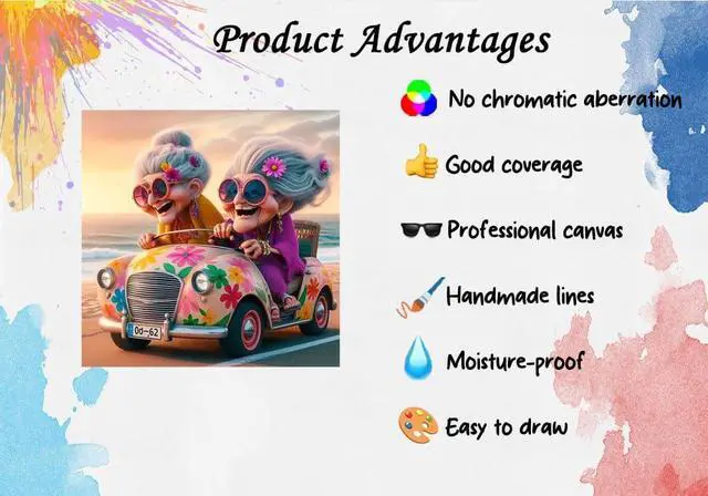 Alt view image 6 of 7 - Grandmother Paint by Numbers Kits for Adults,Car Easy Adult Painting by Number on Canvas for Beginner, DIY Watercolor Painting for Gift Home Decor Relax. (car)