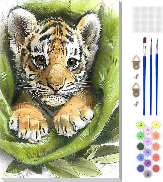 Main image of Framed Paint by Numbers Kit for Adults, Tiger DIY Paint by Number Kits on Canvas, Easy Animal Painting by Numbers for Home Wall Decor Gift 8x12 Inch