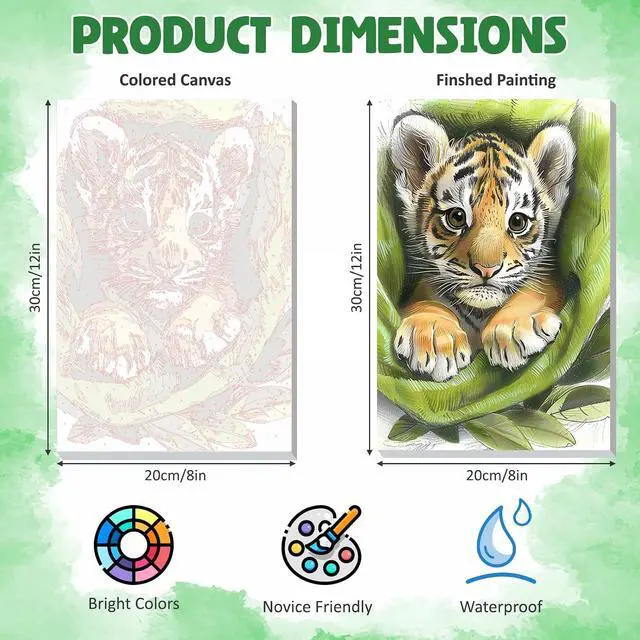 Alt view image 6 of 7 - Framed Paint by Numbers Kit for Adults, Tiger DIY Paint by Number Kits on Canvas, Easy Animal Painting by Numbers for Home Wall Decor Gift 8x12 Inch