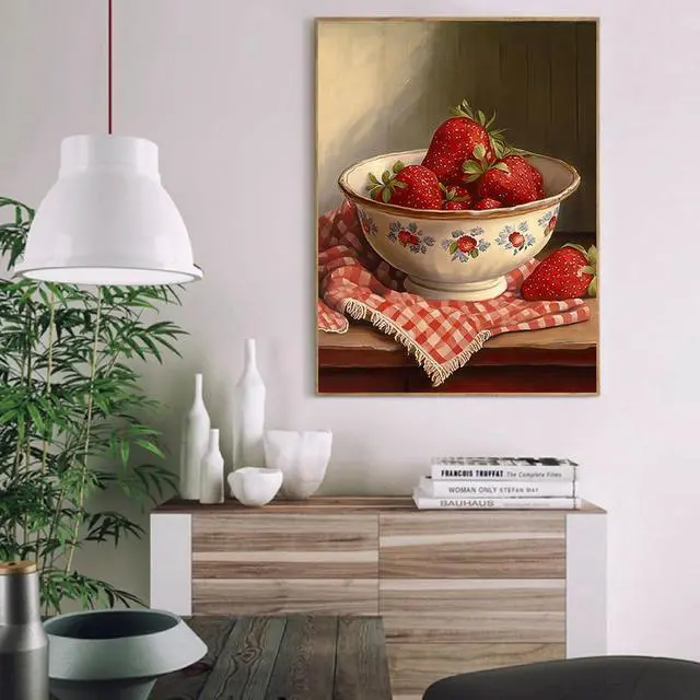 Alt view image 2 of 7 - DIY Strawberry Paint by Numbers Kits for Adults,Vintage Paint by Number for Adults Beginner, Paint by Numbers Kits on Canvas Without Frame for Home Wall Decor 16x20inch