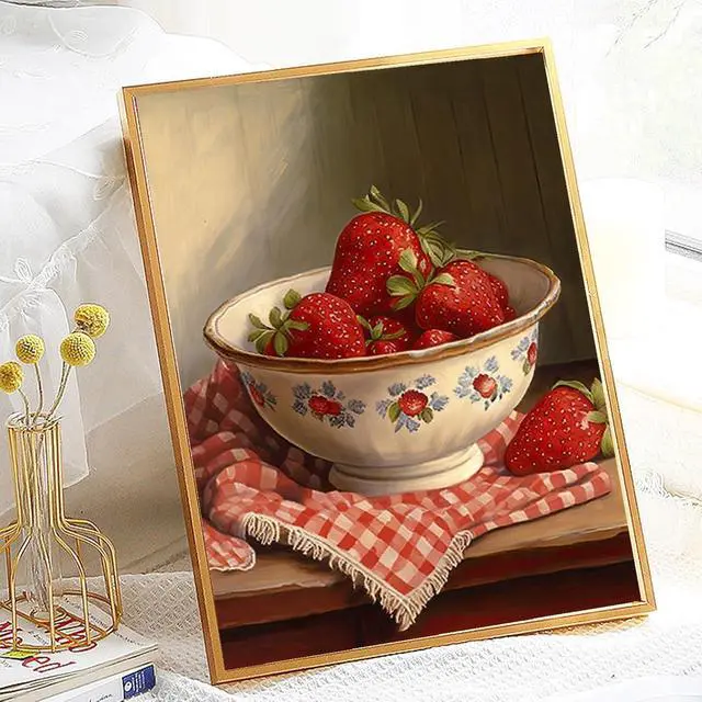 Alt view image 3 of 7 - DIY Strawberry Paint by Numbers Kits for Adults,Vintage Paint by Number for Adults Beginner, Paint by Numbers Kits on Canvas Without Frame for Home Wall Decor 16x20inch
