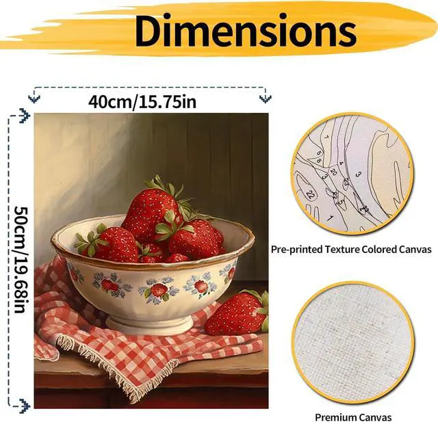 Alt view image 4 of 7 - DIY Strawberry Paint by Numbers Kits for Adults,Vintage Paint by Number for Adults Beginner, Paint by Numbers Kits on Canvas Without Frame for Home Wall Decor 16x20inch