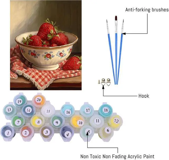 Alt view image 6 of 7 - DIY Strawberry Paint by Numbers Kits for Adults,Vintage Paint by Number for Adults Beginner, Paint by Numbers Kits on Canvas Without Frame for Home Wall Decor 16x20inch