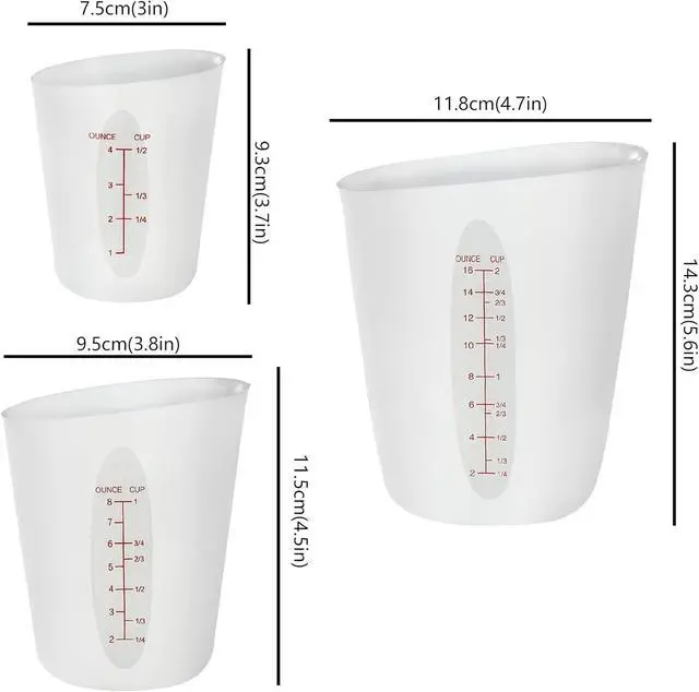 Alt view image 2 of 7 - Silicone Measuring Cups for Melting ChocolateSet of 3 (2-Cup, 1-Cup, 1/2-Cup) Flexible Squeeze and Pour Silicone Cups for Baking, Resin Mixing & Candy Making, Microwave Safe & BPA-Free