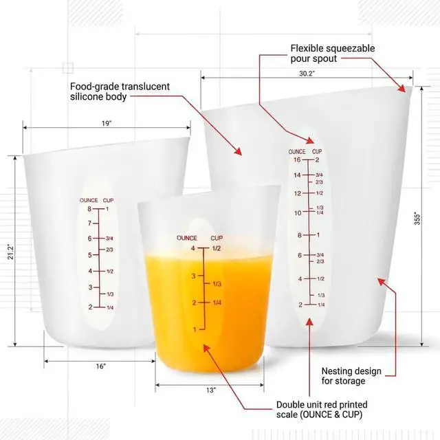 Alt view image 4 of 7 - Silicone Measuring Cups for Melting ChocolateSet of 3 (2-Cup, 1-Cup, 1/2-Cup) Flexible Squeeze and Pour Silicone Cups for Baking, Resin Mixing & Candy Making, Microwave Safe & BPA-Free