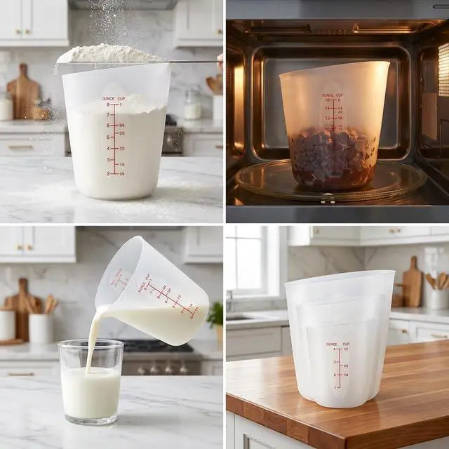 Alt view image 3 of 7 - Silicone Measuring Cups for Melting ChocolateSet of 3 (2-Cup, 1-Cup, 1/2-Cup) Flexible Squeeze and Pour Silicone Cups for Baking, Resin Mixing & Candy Making, Microwave Safe & BPA-Free