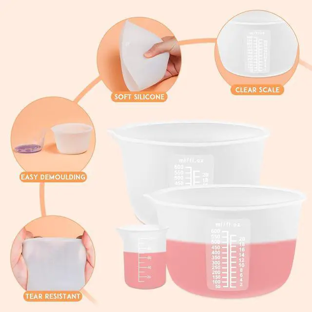 Alt view image 4 of 7 - Silicone Resin Measuring Cups, 600ml with Stir Sticks | Non-Stick Silicone, Easy Peel-Off, for Epoxy Resin, Jewelry Making, Candle & Paint Mixing, Reusable Craft Supplies