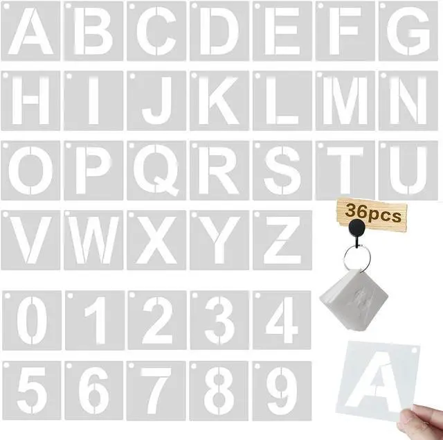 Main image of 1 Inch Letter Stencils Kit, Alphabet Art Craft Stencils, Reusable Plastic Letters and Numbers Stencil Set for Wood, Wall, Fabric, Rock, Chalkboard, Signage and DIY Art Projects (White, 36 Pcs)