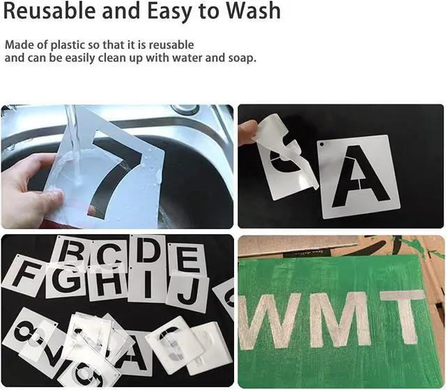 Alt view image 4 of 7 - 1 Inch Letter Stencils Kit, Alphabet Art Craft Stencils, Reusable Plastic Letters and Numbers Stencil Set for Wood, Wall, Fabric, Rock, Chalkboard, Signage and DIY Art Projects (White, 36 Pcs)