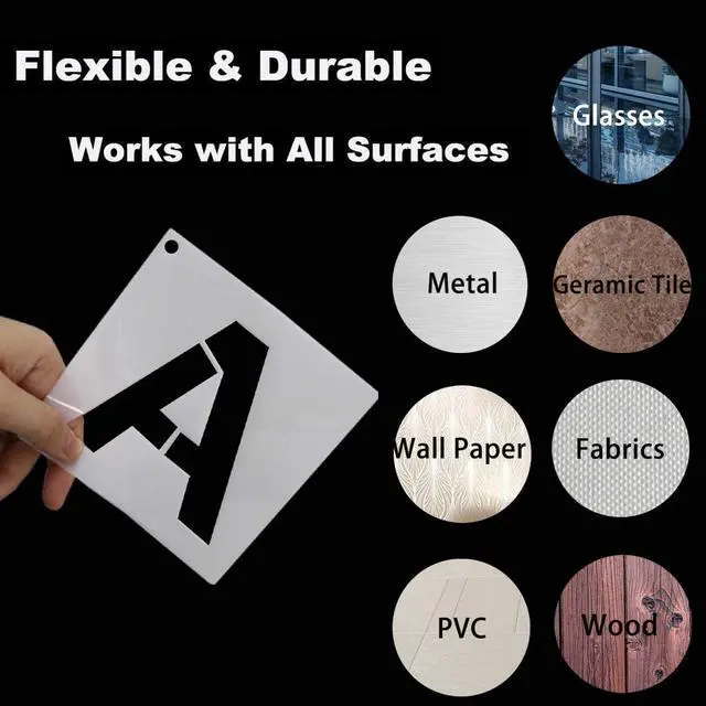 Alt view image 3 of 7 - 1 Inch Letter Stencils Kit, Alphabet Art Craft Stencils, Reusable Plastic Letters and Numbers Stencil Set for Wood, Wall, Fabric, Rock, Chalkboard, Signage and DIY Art Projects (White, 36 Pcs)