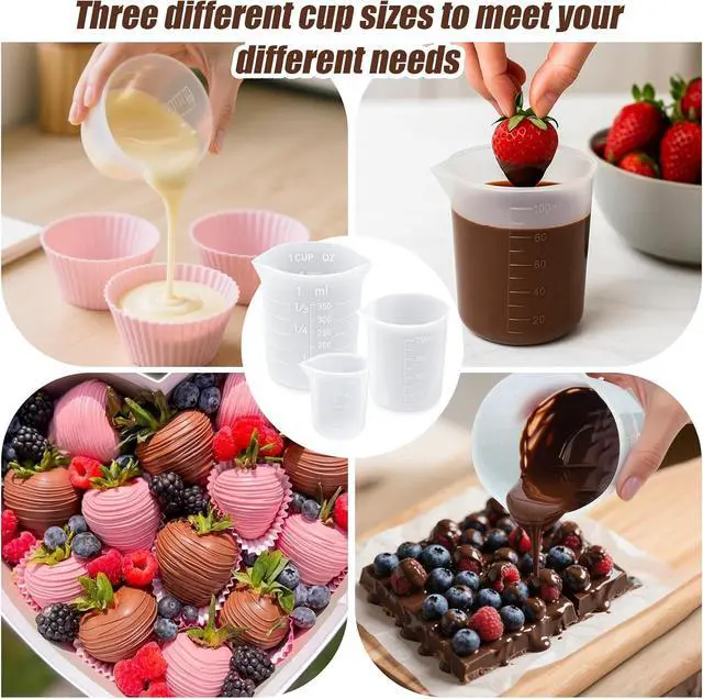 Alt view image 6 of 7 - 6PCS Silicone Measuring Cups for Melting Chocolate, Dishwasher Safe | Silicone Chocolate Melting Cup Set with 100/250/350ml Capacity, Baking Supplies Accessories for DIY Chocolate Molds