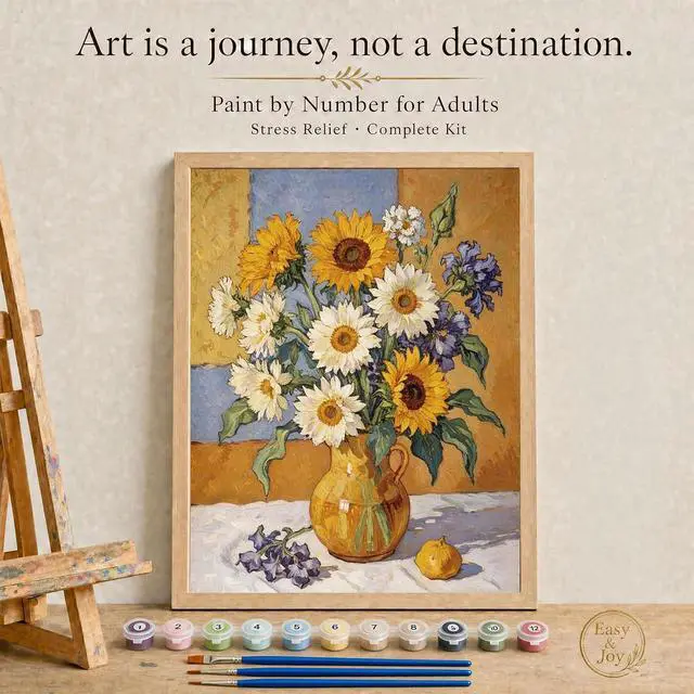 Alt view image 2 of 7 - Paint by Numbers Kit for Adults - Sunflowers DIY Paint by Number Canvas Art Kit, 16x20 in Oil Painting by Nubmers Kit for Relaxation and Home Decor, Acrylic Paint Set