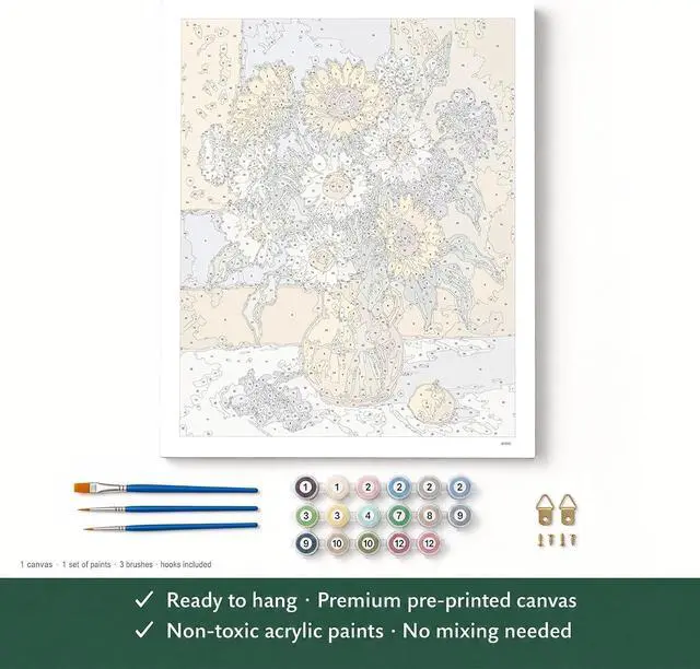 Alt view image 7 of 7 - Paint by Numbers Kit for Adults - Sunflowers DIY Paint by Number Canvas Art Kit, 16x20 in Oil Painting by Nubmers Kit for Relaxation and Home Decor, Acrylic Paint Set
