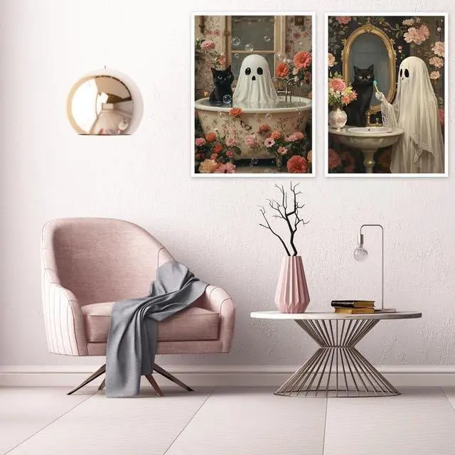 Alt view image 5 of 7 - 3 Pack Ghost Paint by Numbers Kit for Adults, Halloween Ghost Adult Paint by Number Kits on Canvas, Acrylic Bathroom Easy Paint by Numbers for Gift Home Decor 12x16 Inch